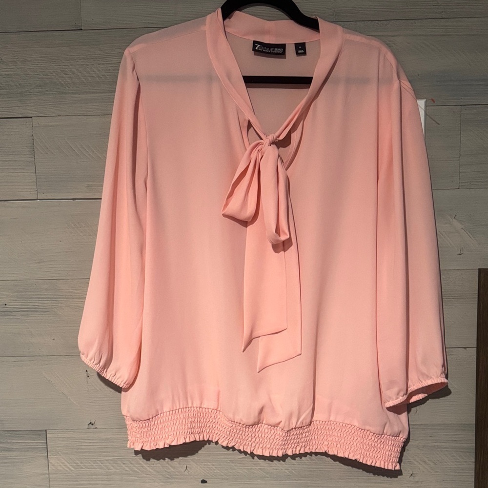 Elegant Pink Tie-Neck Blouse